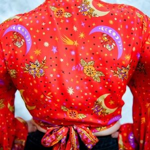 Red Bohemian 100% Silk Wrap Top